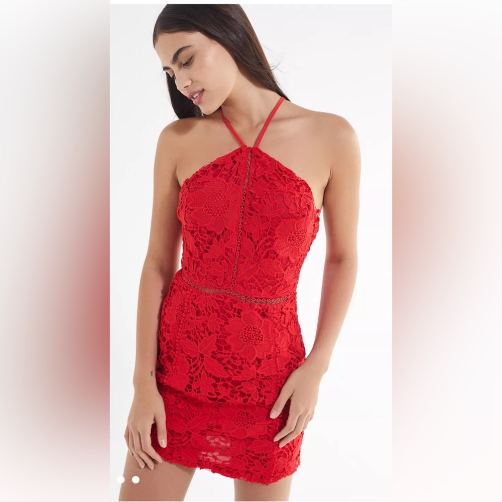 High Neck Red Lace Dress